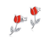 Red Rosebud Silver Ear Stud STS-3471 (CO5)